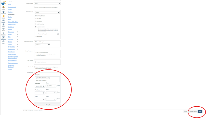 5- Complete the Assign To Section, then save or publish