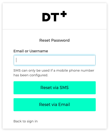 Screenshot of reset password form