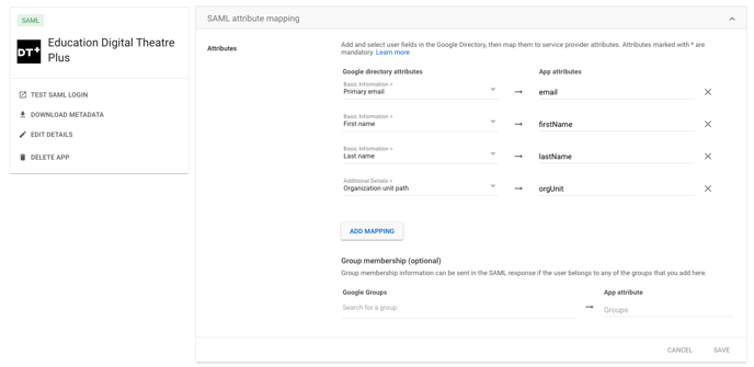 Screenshot showing organisational unit path being sent as orgUnit attribute.