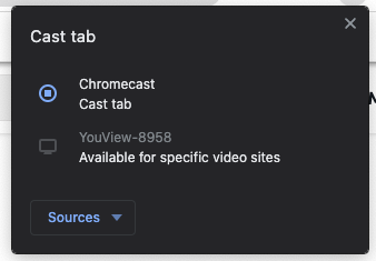 Google Chrome Cast tab dialog